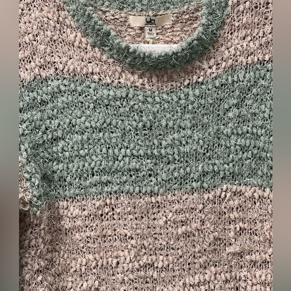 NWT Ya Los Angeles Moss Green & Taupe Stripe Crew Neck Knit Sweater Size M - Picture 5 of 8